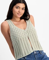 Hooked Up by Iot Juniors' Pointelle Double-Button Vest Top