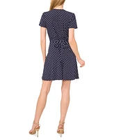 CeCe Women's Knit Flutter-Sleeve Faux-Wrap Dress