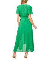 CeCe Women's Flutter-Sleeve Ruched V-Neck Smocked-Waist Maxi Dress