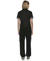 Karl Lagerfeld Paris Women's Logo-Cuff Polo Top