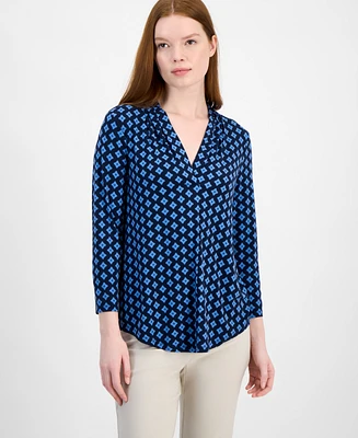 Jm Collection Women's Printed V-Neck 3/4-Sleeve Top, Exclusively at Macy's