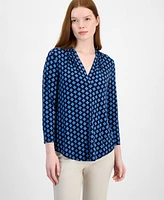 Jm Collection Women's Printed V-Neck 3/4-Sleeve Top, Exclusively at Macy's