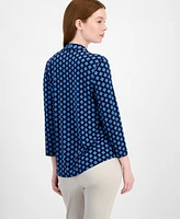Jm Collection Women's Printed V-Neck 3/4-Sleeve Top, Exclusively at Macy's