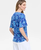 Jm Collection Women's Printed Flutter-Sleeve Top