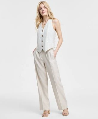 Jones New York Womens Striped Button Front Vest Wide Leg Pants