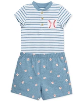 Little Me Baby Boys Cotton Baseball Bodysuit & Shorts, 2 Piece Set