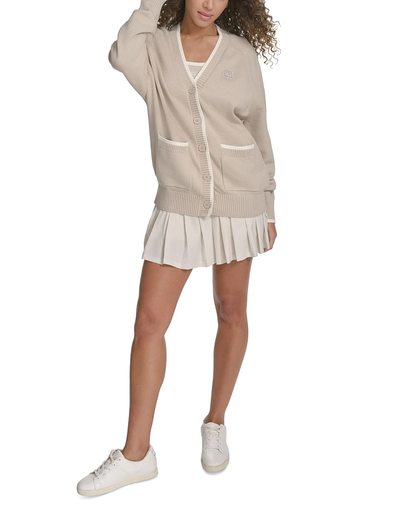 Starter Women's Cotton Contrast-Trim Button Cardigan Sweater