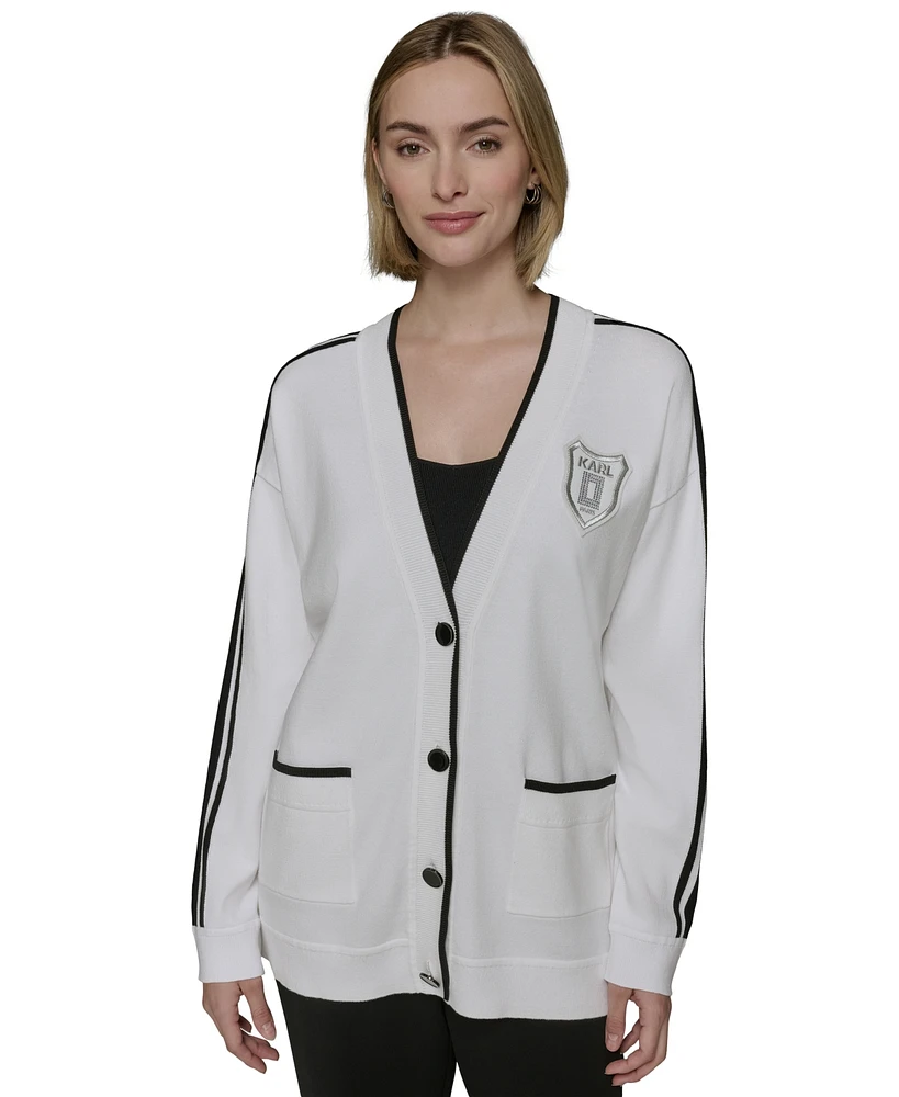 Karl Lagerfeld Paris Women's Varsity Patch Cardigan