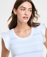 Nautica Jeans Women's Cotton Striped Ruffled-Sleeve Sweater