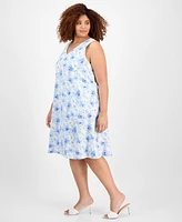 Jones New York Plus Printed V-Neck Midi Dress