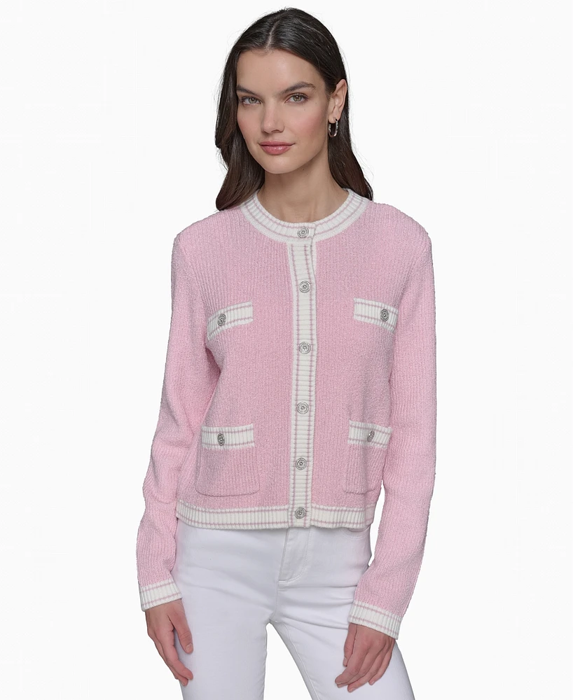 Karl Lagerfeld Paris Women's Marled Four-Pocket Cardigan