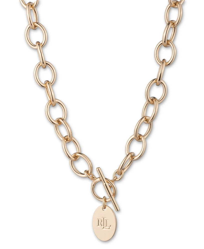 Lauren Ralph Lauren Gold-Tone Polished Link Logo Disc 17" Toggle Necklace