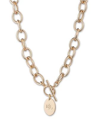 Lauren Ralph Lauren Gold-Tone Polished Link Logo Disc 17" Toggle Necklace