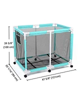 Yescom Extra Large Mesh Pool Storage Bin 214 Gallon Noodles Holder Toys Organizer 6 Wheels Rolling Cart Blue