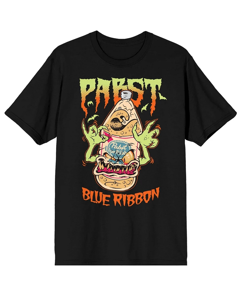 Pabst Blue Ribbon Big & Tall Halloween Beer Bottle Monster Crew Neck Short Sleeve Black T-shirt -4XL