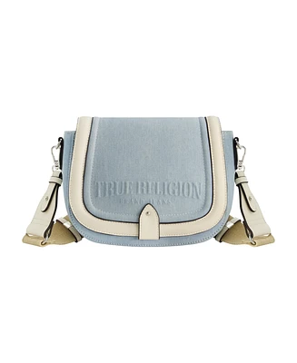 True Religion Distressed Logo Denim Saddle Bag