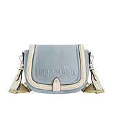 True Religion Distressed Logo Denim Saddle Bag