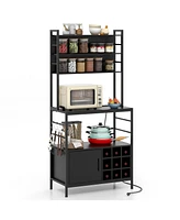 Bar Cabinet with S-Shaped Hooks and Wine Bottle Holders Stylish Storage for Glassware
