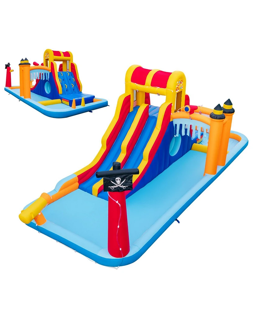 6-In-1 Inflatable Water Slide with Dual Slides and Cave Crawling Game without Blower