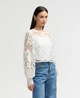 Nvlt Women s Lace Top with Blouson Sleeves