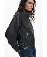 Desigual Women's Oversized leather-effect biker jacket