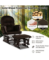 Wood Glider and Ottoman Set with Padded Armrests and Detachable Cushion