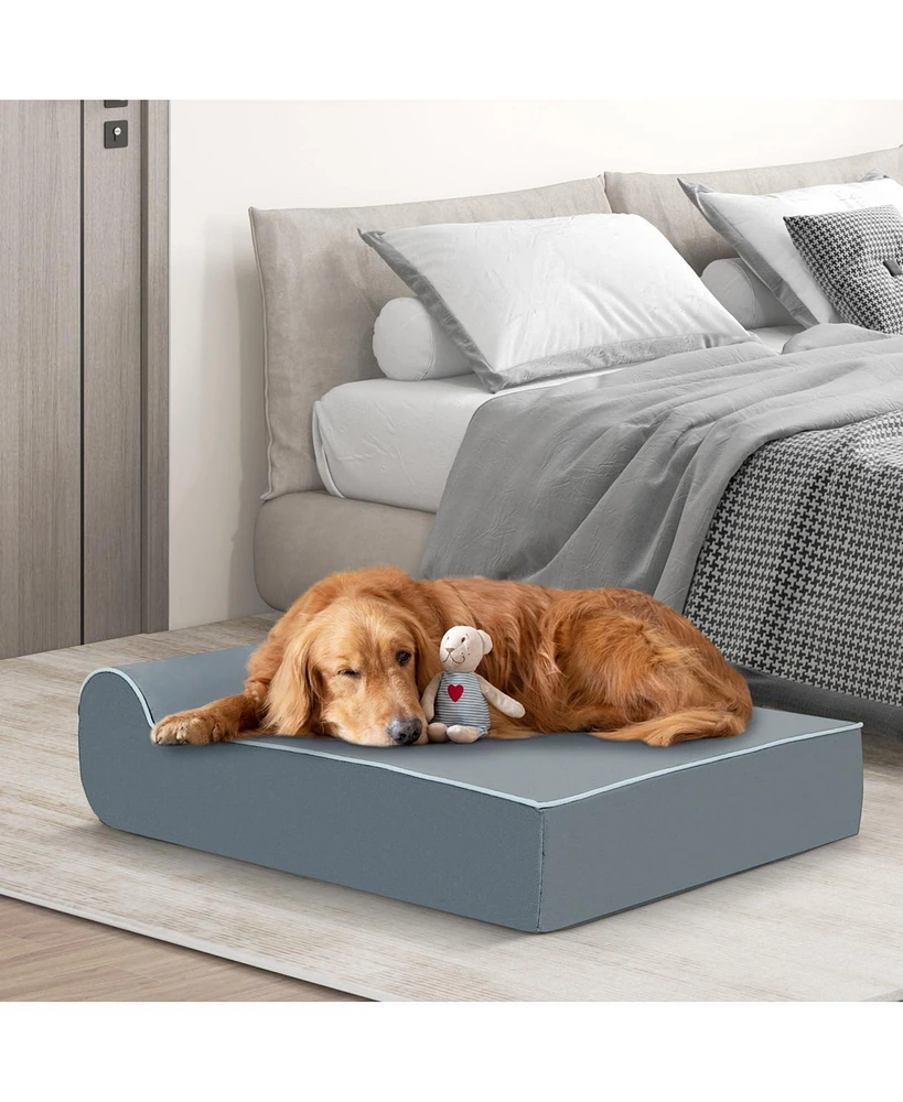 Orthopedic Dog Bed with Headrest and Removable Washable Cover-Grey