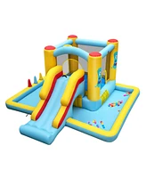 Inflatable Bounce House 7-in-1 Bouncy Castle with Slide and Tunnel without Blower