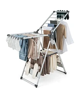 2-Layer Folding Clothes Drying Rack with 5-Level Adjustable Height