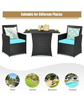 3 Pieces Patio Rattan Furniture Set with Cushion and Sofa Armrest
