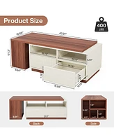 Tribesigns Coffee Table, Extendable Coffee Table with 2 Drawers and Storage Shelves, Rectangular Wooden Center Table with Reversible Tabletop for Livi