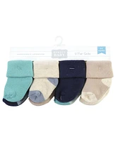 Hudson Baby Cotton Rich Terry Socks 16-Pack, Navy Taupe, 0-6 Months