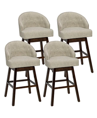 Gymax Set of 4 Swivel Bar Stools Tufted Bar Height Pub Chairs w/ Rubber Wood Legs