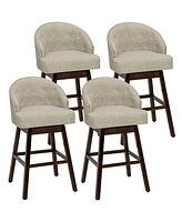 Gymax Set of 4 Swivel Bar Stools Tufted Bar Height Pub Chairs w/ Rubber Wood Legs