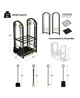 Fireplace Log Rack with 4 Pieces Fireplace Tools