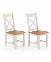 Wooden Dining Chairs Set of 2 with High Back and Rubber Wood Frame