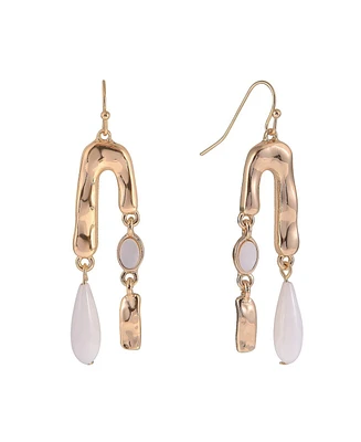 Rachel Rachel Roy Gold Tone U Shape Drop Earrings with Oval Beads