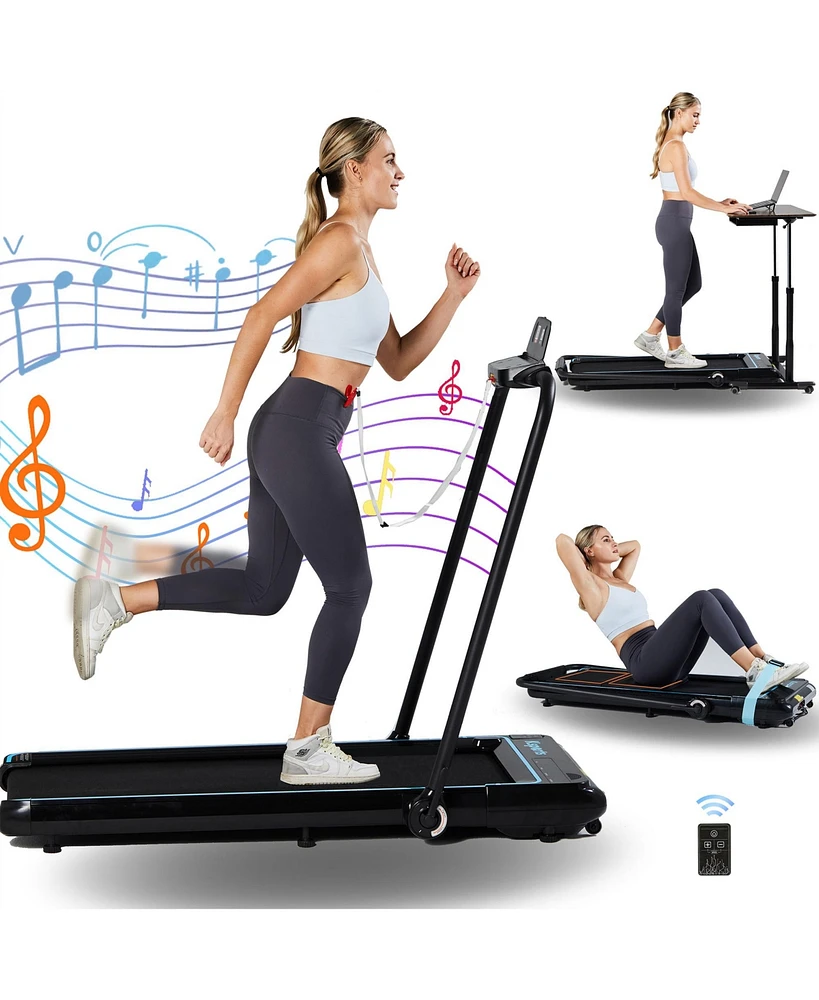 Ksports 3-in-1 Folding Electric Walking Pad Treadmill w/Ab Mat, Sit Up Strap, & Dual Led Display