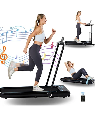 Ksports 3-in-1 Folding Electric Walking Pad Treadmill w/Ab Mat, Sit Up Strap, & Dual Led Display