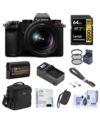 Panasonic Lumix Dc-S5 Mirrorless Camera with S 20-60mm L-Mount Lens Bundle with 64GB Uhs-ii V90 Sd Card, Card Case, Bag, Wrist Strap, Extra Battery, C