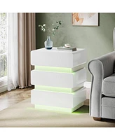 Tribesigns Nightstand with Led, Modern 3-Drawer Bedside End Table with Storage for Bedroom, Adjustable Light, White