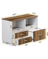 Tribesigns 3 Drawers File Cabinet with Drawers for Letter-Sized File and Door, lateral Filing Cabinet Printer Stand with Storage Shelves and with Roll