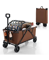 Collapsible Folding Wagon Cart with Adjustable Handle Heavy-Duty Utility for Outdoor and Garden