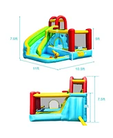 Inflatable Bounce House with Climbing Wall & Basketball Hoop Fun Outdoor Playset for Kids