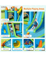 Inflatable Water Slide Bounce House with Climbing Wall Fun Outdoor Playset for Kids