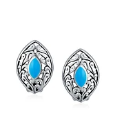 Bling Jewelry Western Filigree Marquise Blue Turquoise Clip-On Earrings Non-Pierced Sterling Silver