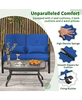 Outdoor Loveseat Chair Set with Coffee Table and Seat Back Cushions