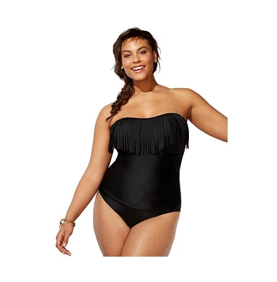 Swimsuits for All Plus Fringe Bandeau One Piece Swimsuit