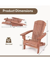 Gymax Folding Adirondack Chair Set of 2 w/ High Backrest & Wide Armrests Wooden