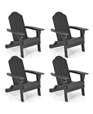 Gymax 4PCS Patio Folding Adirondack Chair Weather Resistant Cup Holder Yard